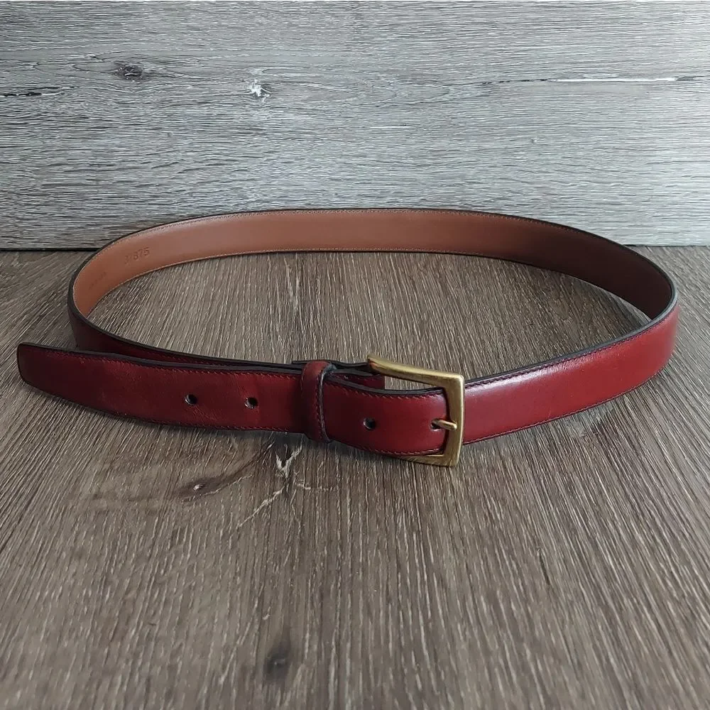 Land's End Men's Red Leather Belt Solid Brass Buckle 34